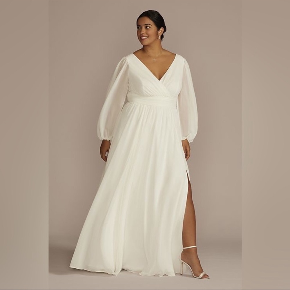 David’s Bridal Long Sleeve Billow A-Line Dress